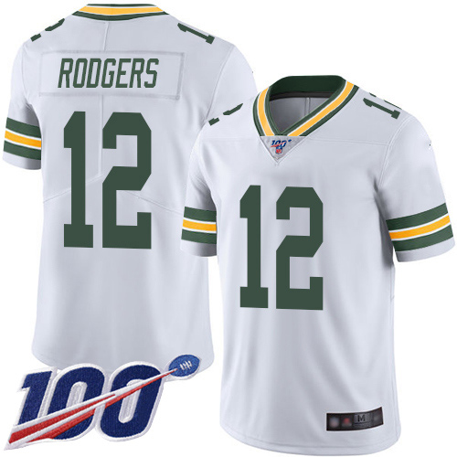 Green Bay Packers Limited White Men 12 Rodgers Aaron Road Jersey Nike NFL 100th Season Vapor Untouchable